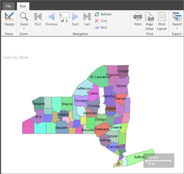 Screenshot che mostra un'anteprima della mappa del Generatore di Report appena creata.
