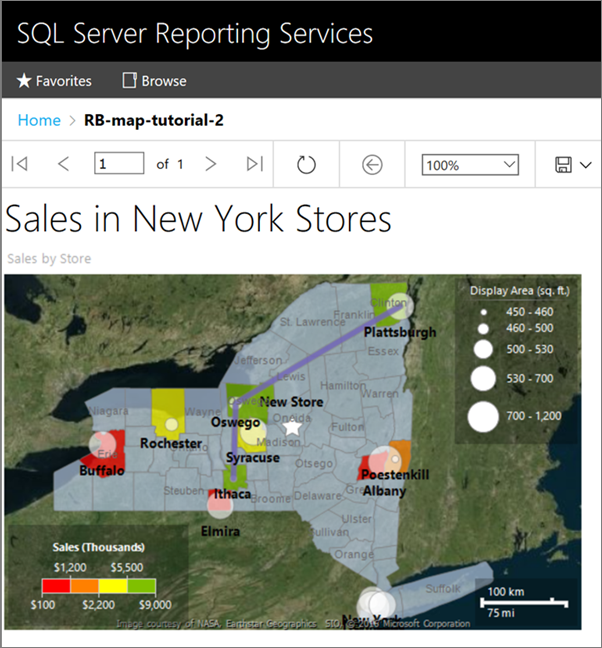 Screenshot che mostra la mappa completata di Report Builder visualizzata nel portale.