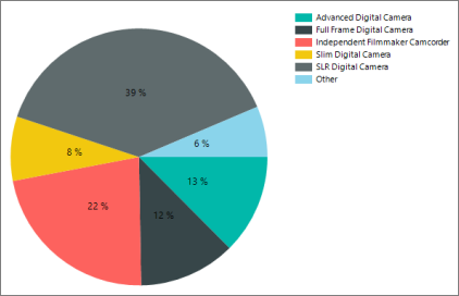 Screenshot che illustra come il grafico a torta del Generatore di Report inizi a 90 gradi dall'alto del grafico.