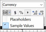Screenshot dell'opzione Valori di esempio nel Generatore di report.