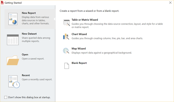 Screenshot della finestra di dialogo Introduzione al Generatore di Report.