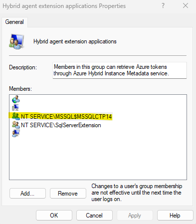 Screenshot delle proprietà dell'estensione dell'agente ibrido nel gruppo di applicazioni.