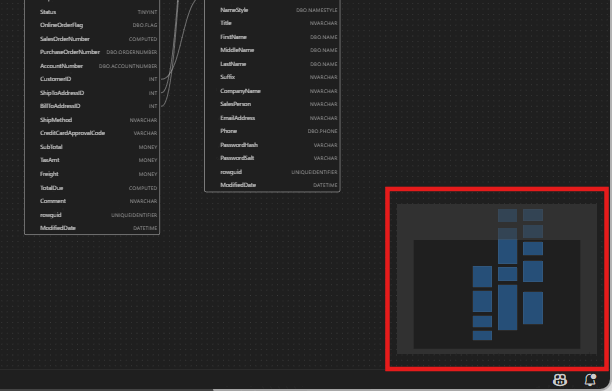 Screenshot della funzionalità di mini-mappa nella finestra di progettazione schemi per lo spostamento rapido.