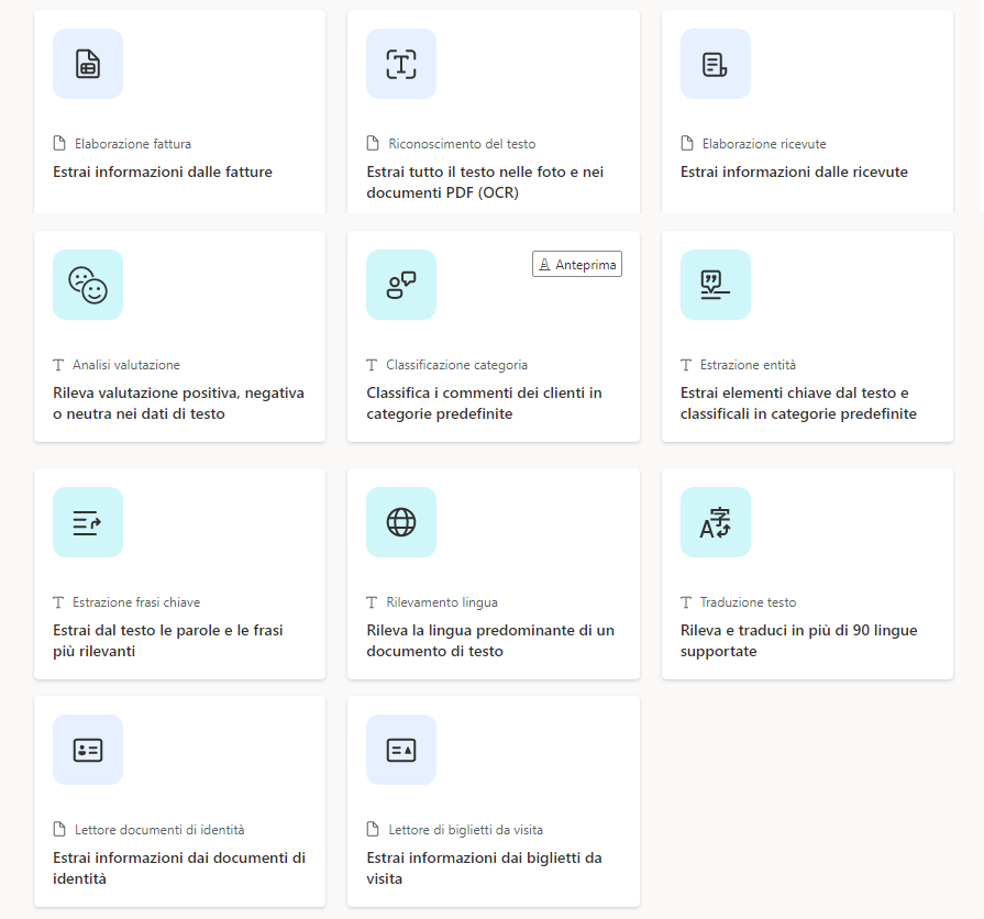 Modelli predefiniti di AI Builder.