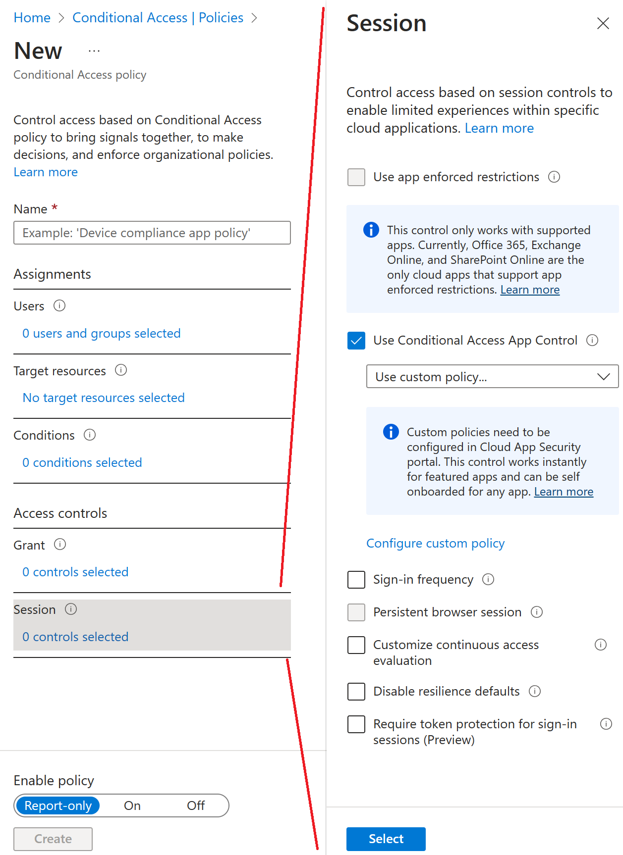 Screenshot del controllo app per l'accesso condizionale selezionato nella procedura guidata di accesso condizionale.