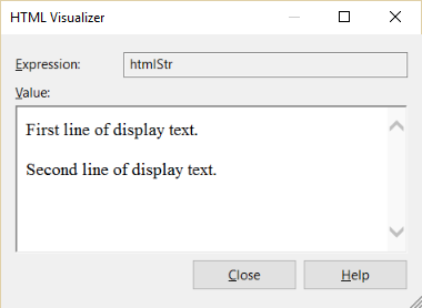Screenshot del visualizzatore di stringhe HTML.