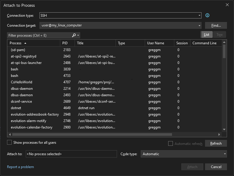 Screenshot dell'attacco al processo Linux.