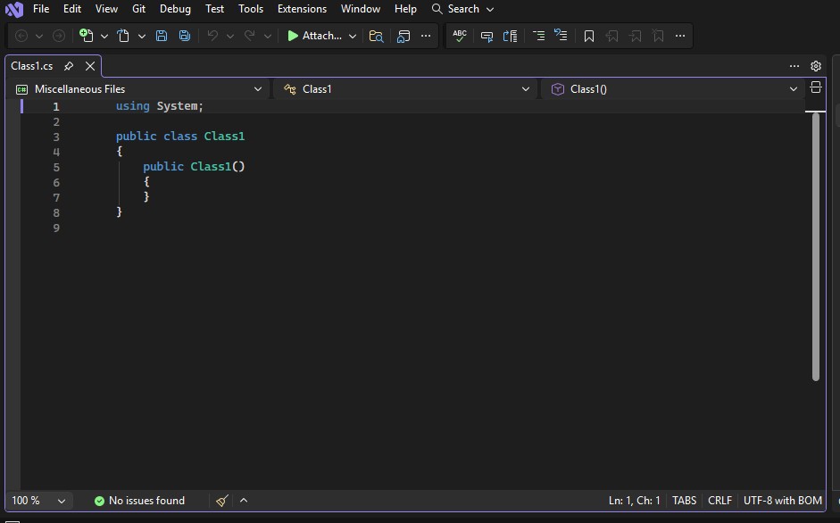 Screenshot di un file di codice C# in Visual Studio.