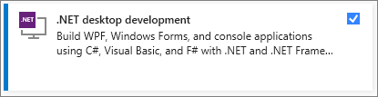 Screenshot del workload di sviluppo desktop .NET selezionato nel Visual Studio Installer.