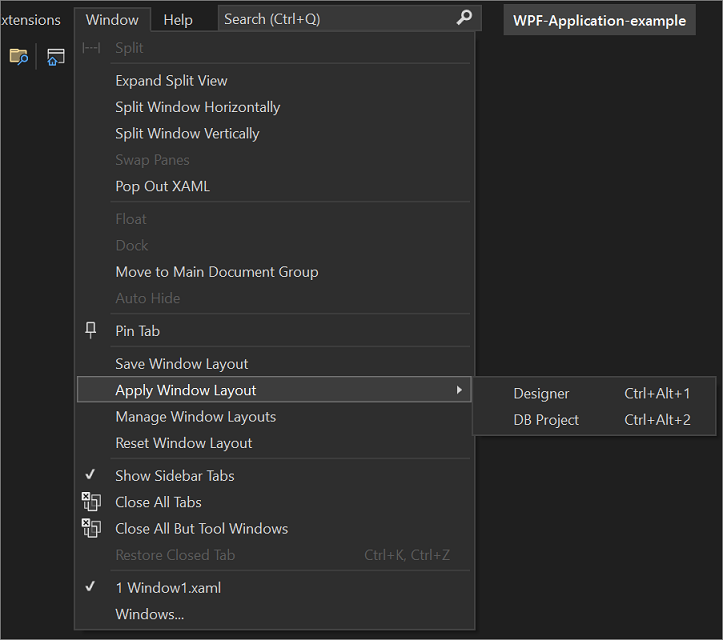 Screenshot del menu Layout della finestra Applica.