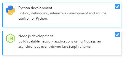 Node.js e carichi di lavoro di sviluppo Python