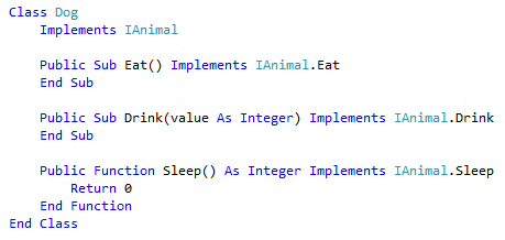 Screenshot della classe risultante - Visual Basic.