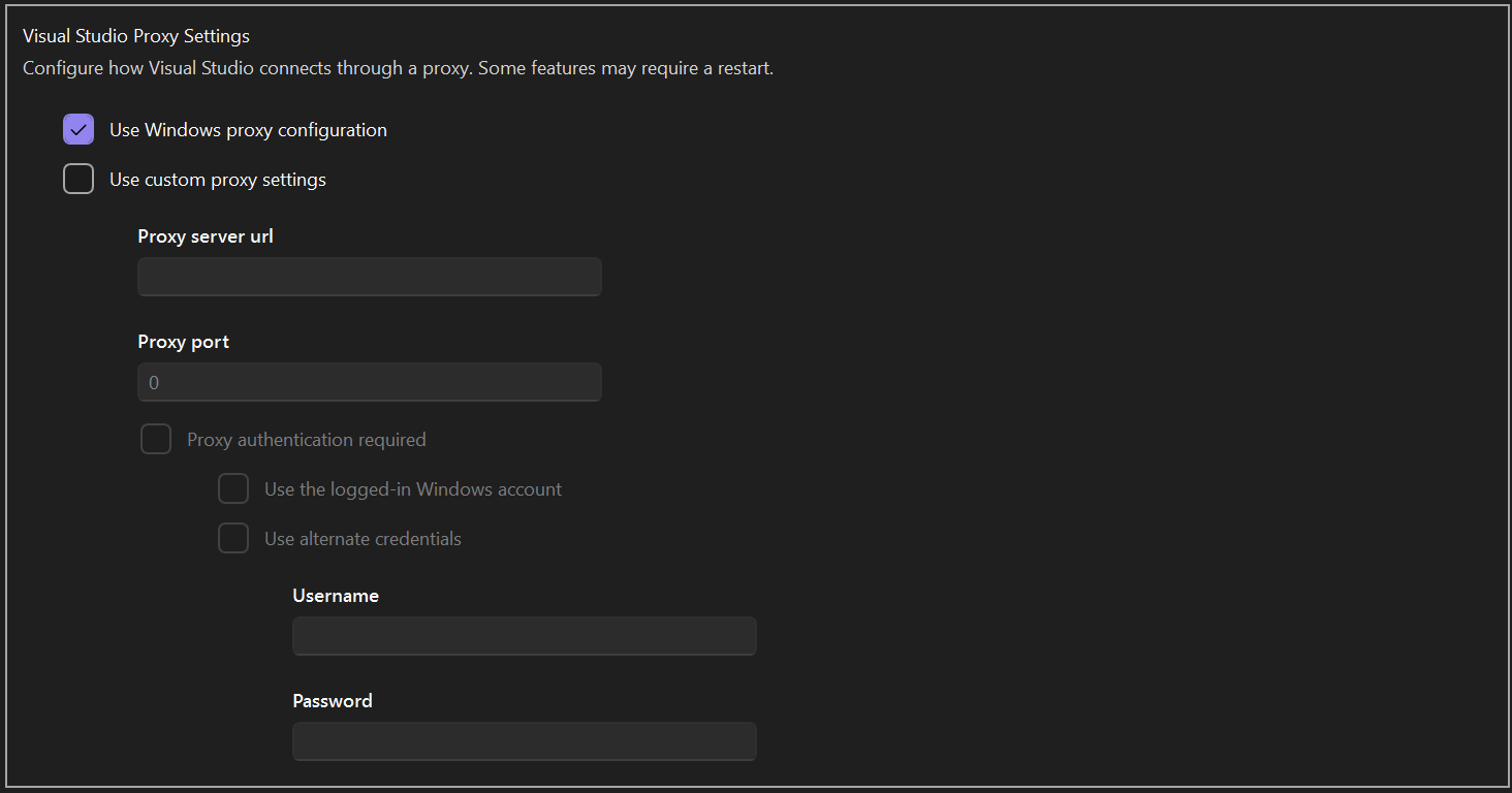 Screenshot della pagina Impostazioni proxy in Opzioni strumenti > .