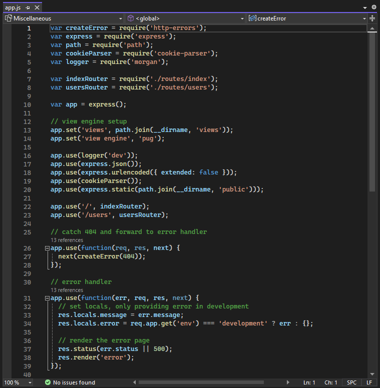 Screenshot del file dell'applicazione aperto nell'editor in Visual Studio 2022.