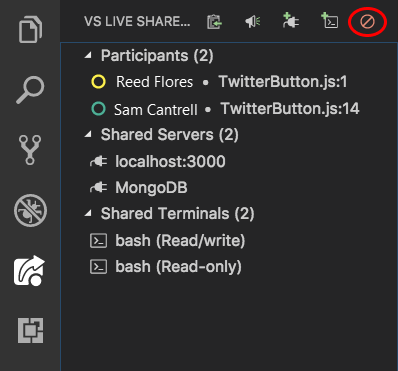 Screenshot che mostra il pulsante Interrompi sessione di collaborazione.