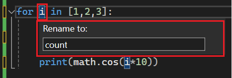 Screenshot che mostra come specificare un nome diverso per un identificatore in Visual Studio 2022.
