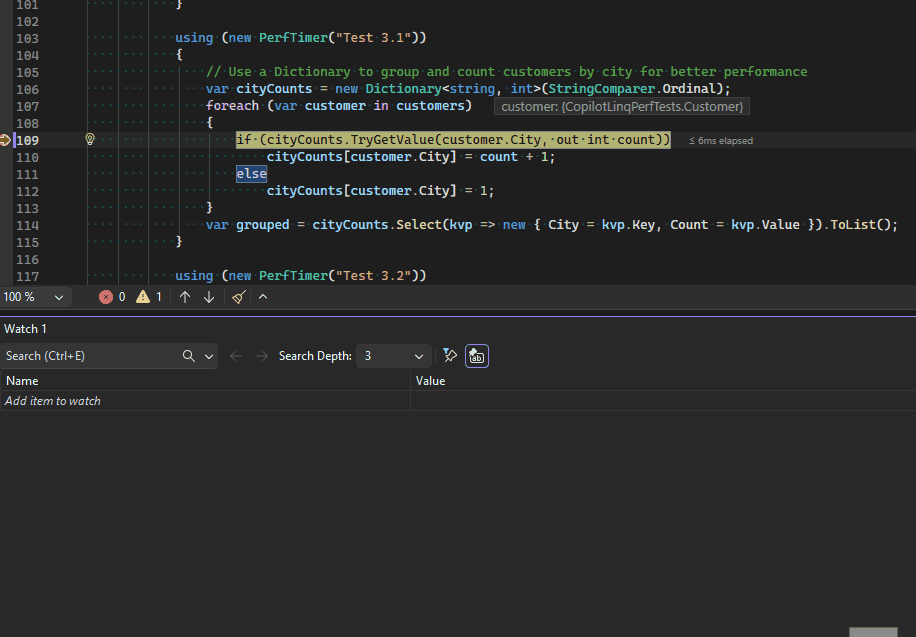 Video che mostra Copilot che suggerisce espressioni di osservazione nella finestra Espressioni di osservazione durante una sessione di debug