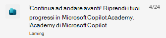 Screenshot della notifica di Academy di Copilot Teams per gli utenti esistenti.