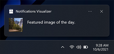 Screenshot di una notifica dell'app che mostra il posizionamento dell'immagine di override del logo dell'app in un quadrato sul lato sinistro dell'area visiva della notifica.