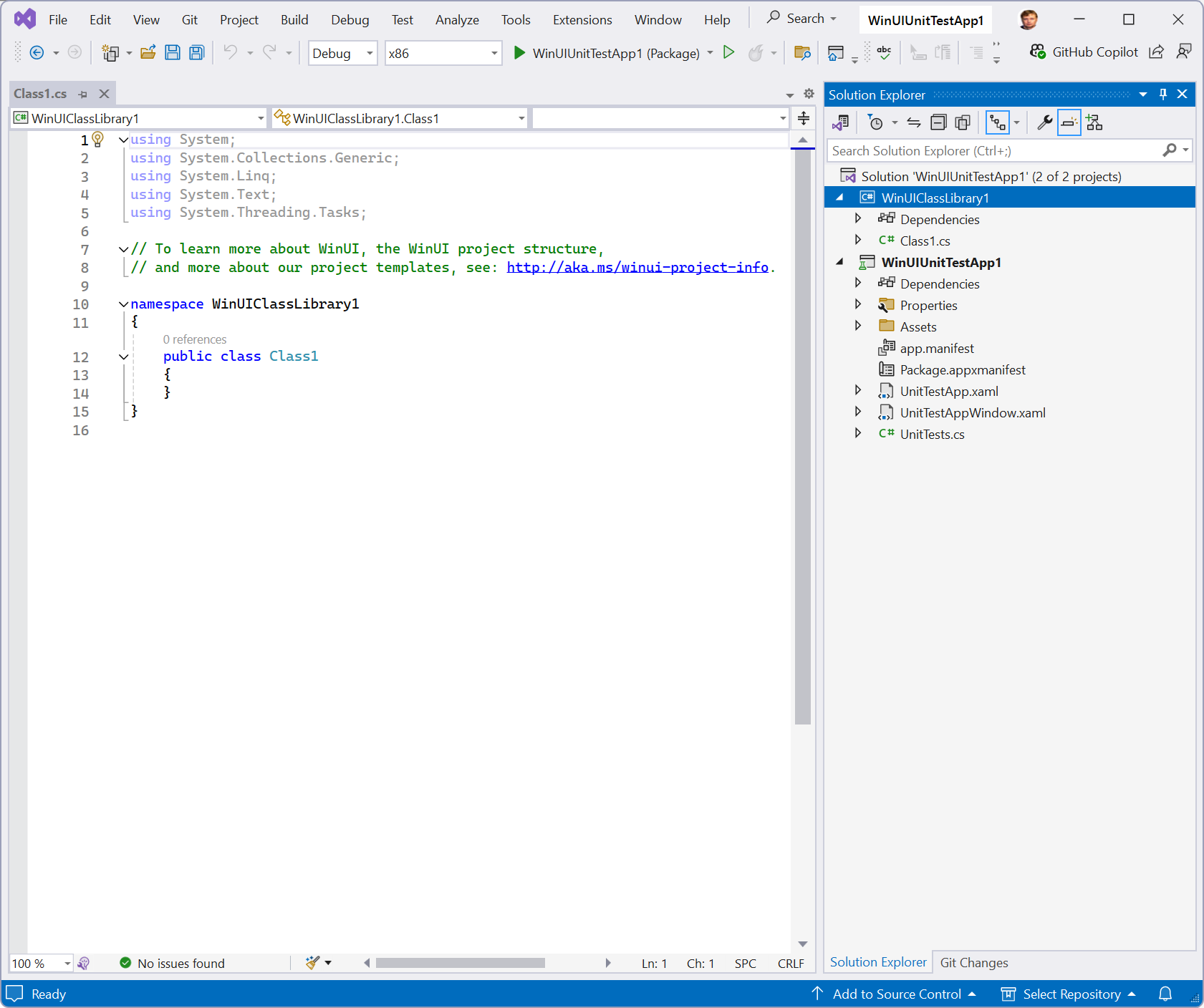 Screenshot del nuovo progetto 