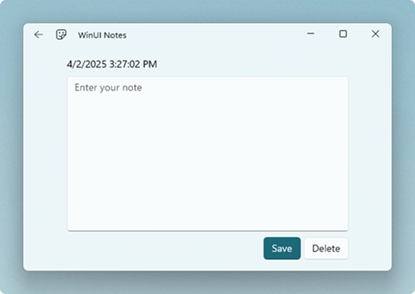Screenshot finale dell'app note, che mostra una nuova nota vuota.
