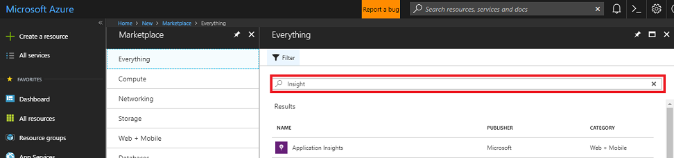 Screenshot che mostra il portale di Azure. Informazioni dettagliate è evidenziato nel riquadro Tutto.