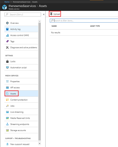 Screenshot della pagina Asset. Le opzioni Di caricamento e Asset sono evidenziate.