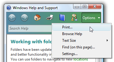 screenshot del comando di stampa sulla barra degli strumenti e sul menu 