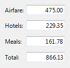 schermata delle caselle di testo spese (hotel e così via) 