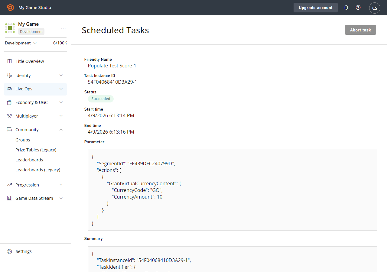 Game Manager - Servers - Tasks - Task Instance Details