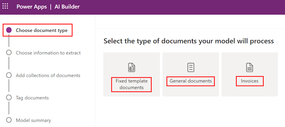 異なるドキュメント タイプのスクリーンショット。