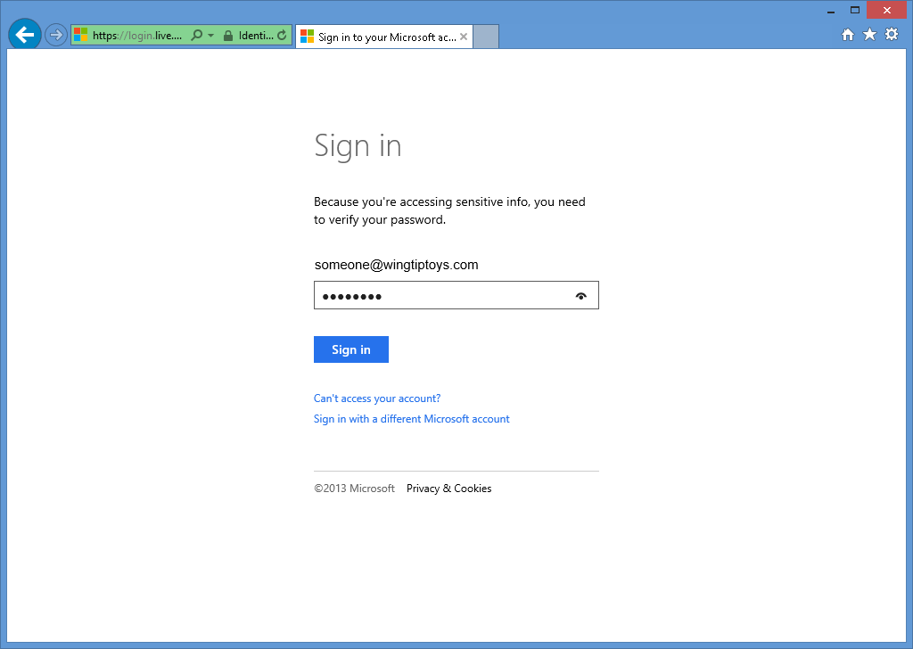 Microsoft ログイン ページのイメージ