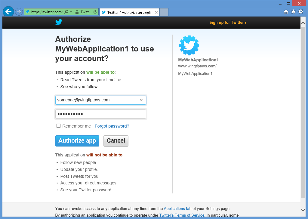 Twitter ログイン ページの画像