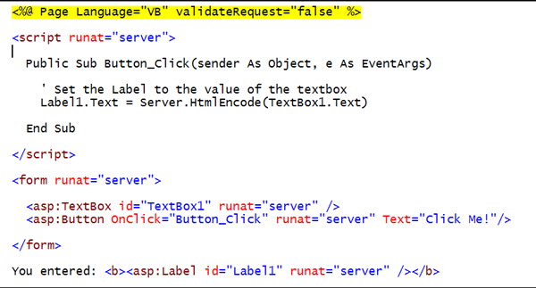 Server.HtmlEncode(string) API を使用して、サーバー上でコンテンツを簡単に HTML エンコードできることを示すスクリーンショット。コンテンツは、簡単に HTML デコードできます。つまり、Server.HtmlDecode(string) メソッドを使用して標準の HTML に戻すことができます。