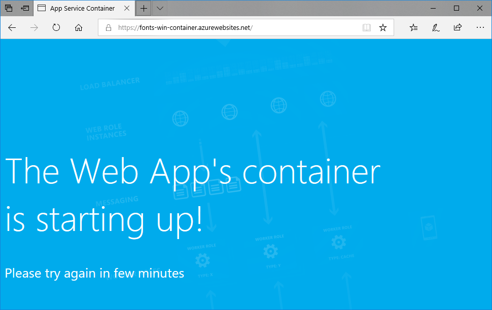 Web アプリの新しいブラウザー ページを示すスクリーンショット。