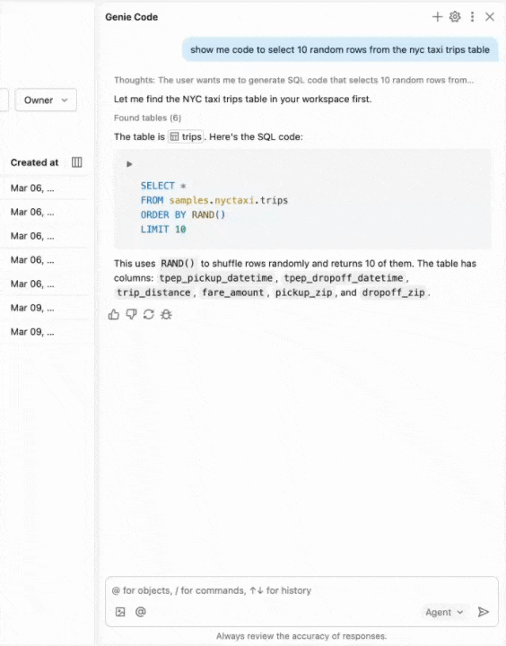 アシスタント ウィンドウで SQL コードを実行します。