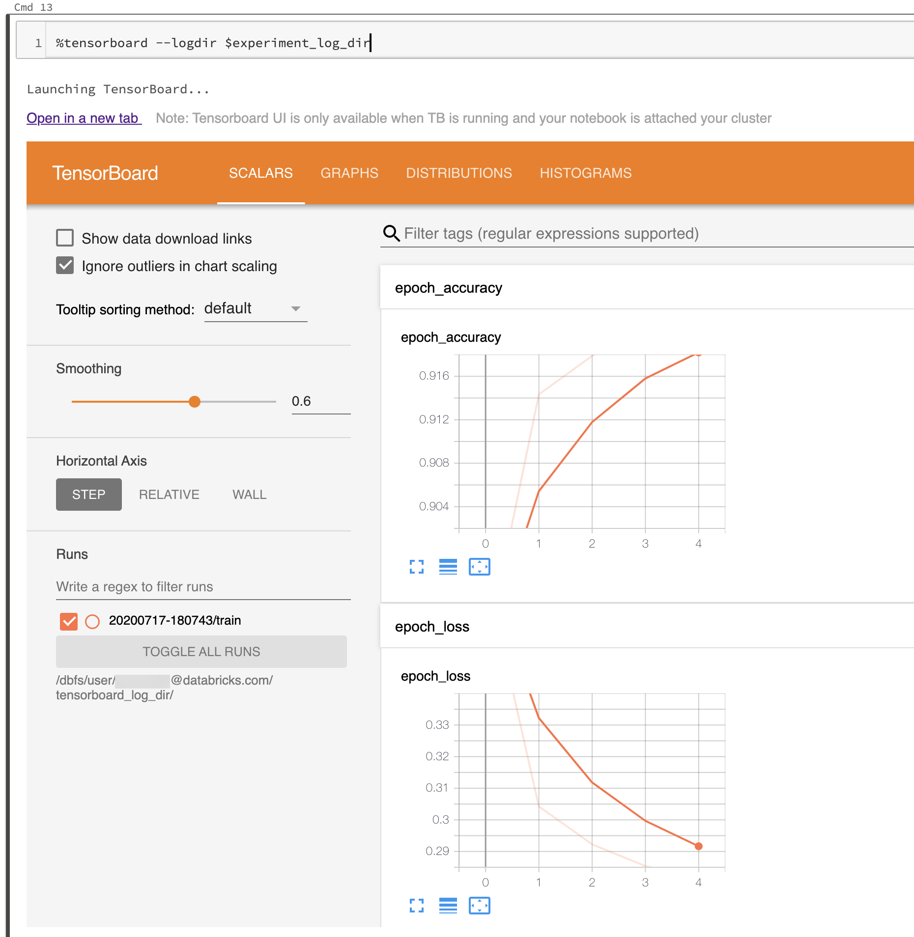 設定されたログ ディレクトリで TensorBoard UI が開始されました