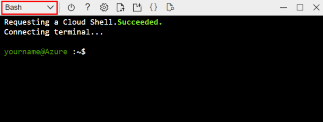 Cloud Shell で Bash オプションを選択する方法を示すスクリーンショット。