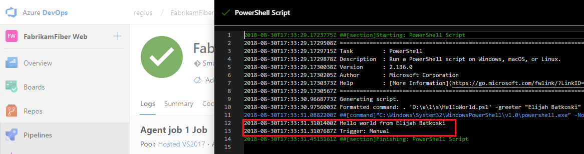 PowerShell スクリプトのビルド概要ログ