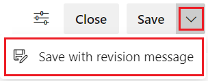 Azure DevOps で [リビジョンメッセージで保存] オプションを選択する方法を示すスクリーンショット。