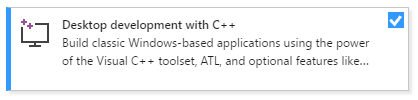 Visual Studio インストーラーの C + + ワークロードを使用したデスクトップ開発のスクリーンショット。