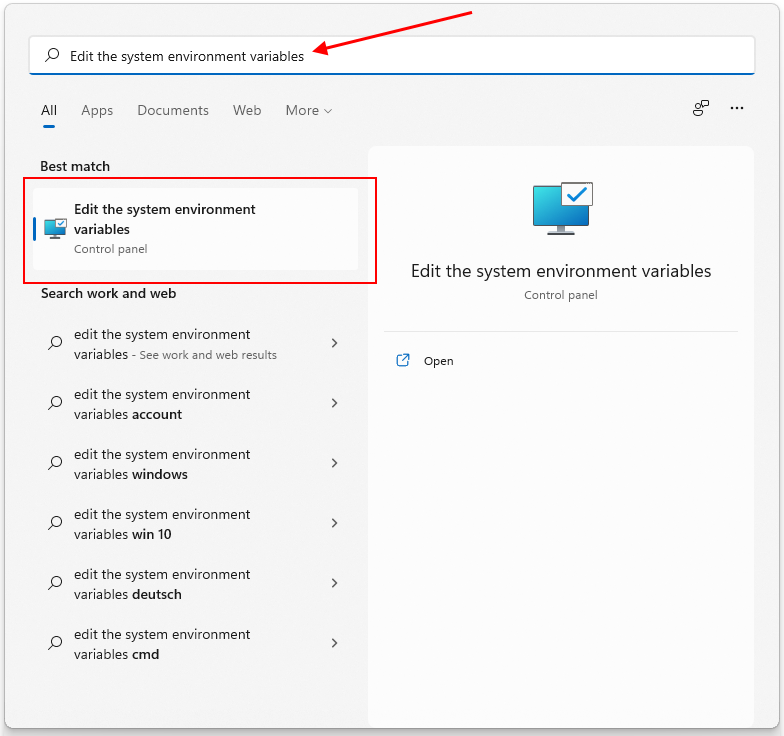 Windows編集環境変数を含むスタート メニュー