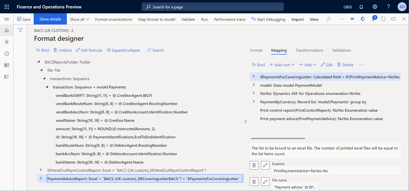 ER Operations Designer におけるマージ形式のスクリーンショット。
