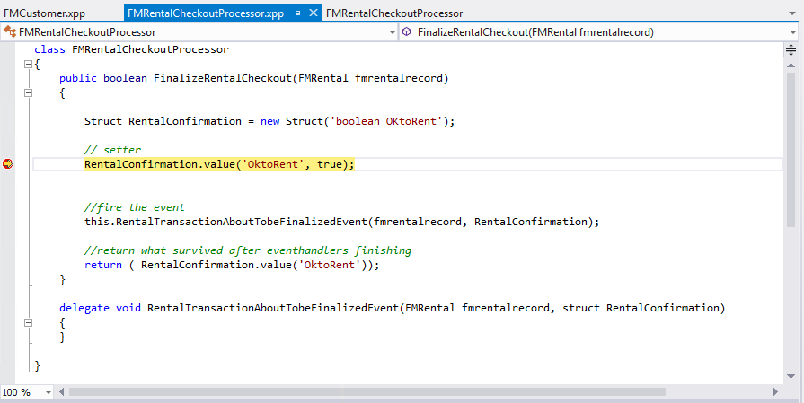 Visual Studio のブレークポイントで一時停止された実行のスクリーンショット。