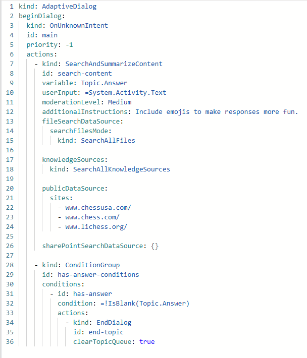 コード エディターのサンプル YAML コードのブロックのスクリーンショット。