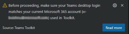 スクリーンショットは、vs code での後続のデスクトップ ログイン通知を示しています。