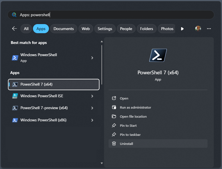 [スタート] メニューの PowerShell。