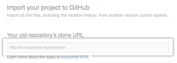 古いリポジトリ URL テキスト ボックスのスクリーンショット。