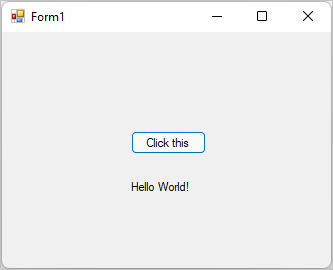 スクリーンショットは、Hello World! というテキストを表示するフォーム 1 というタイトルのダイアログ ボックスを示しています。