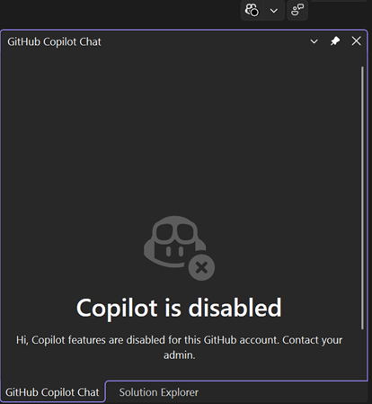 Copilot が無効になっているというメッセージを示すスクリーンショット。